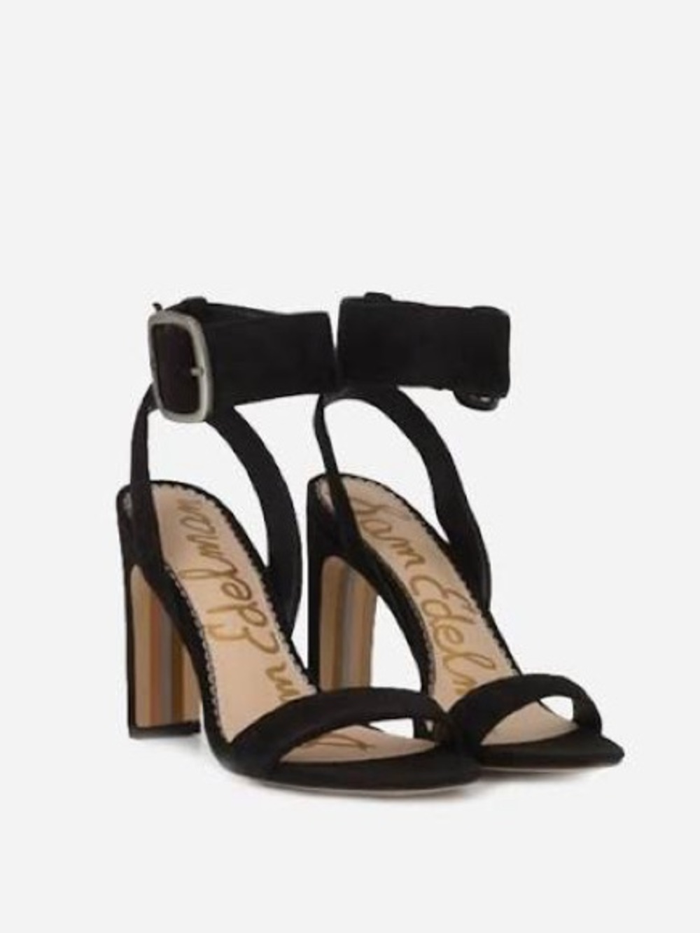 Sam Edelman Yola Black Suede Ankle-Strap Block Heels